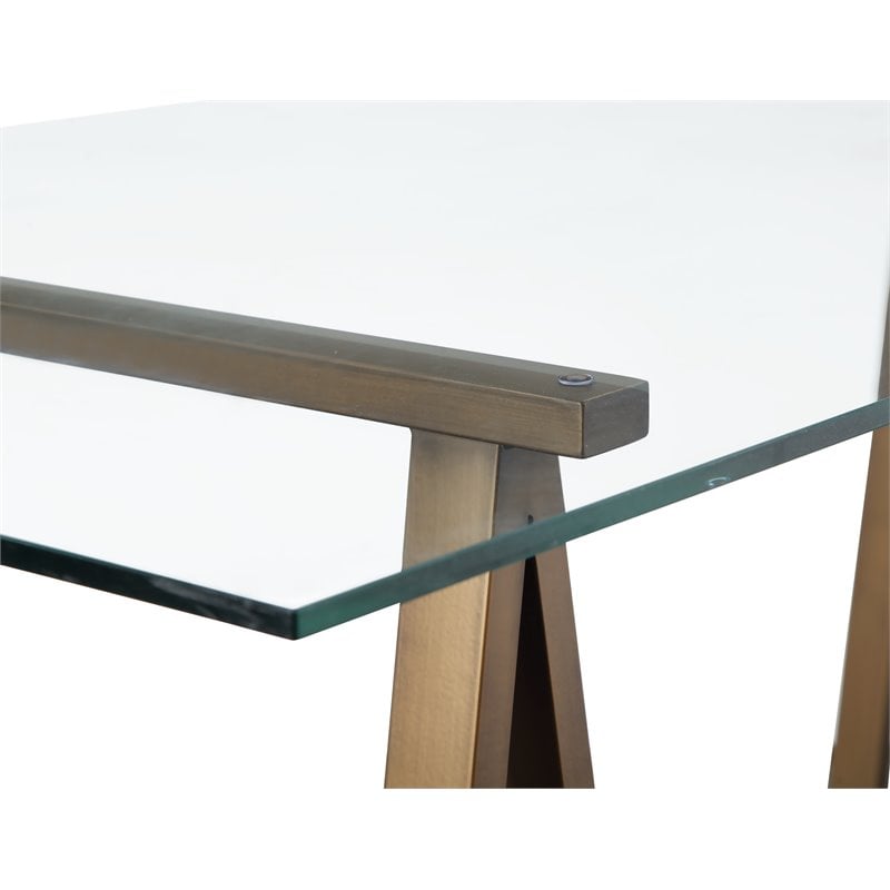 American Home Classic Brady Modern Metal and Glass Desk in Brushed Brass