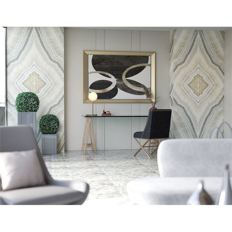 American Home Classic Brady Modern Metal and Glass Desk in Brushed Brass