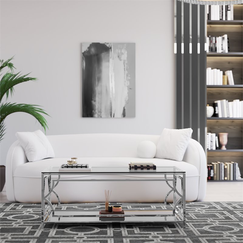 American Home Classic Edward Rectangular Metal and Glass Coffee Table in Silver