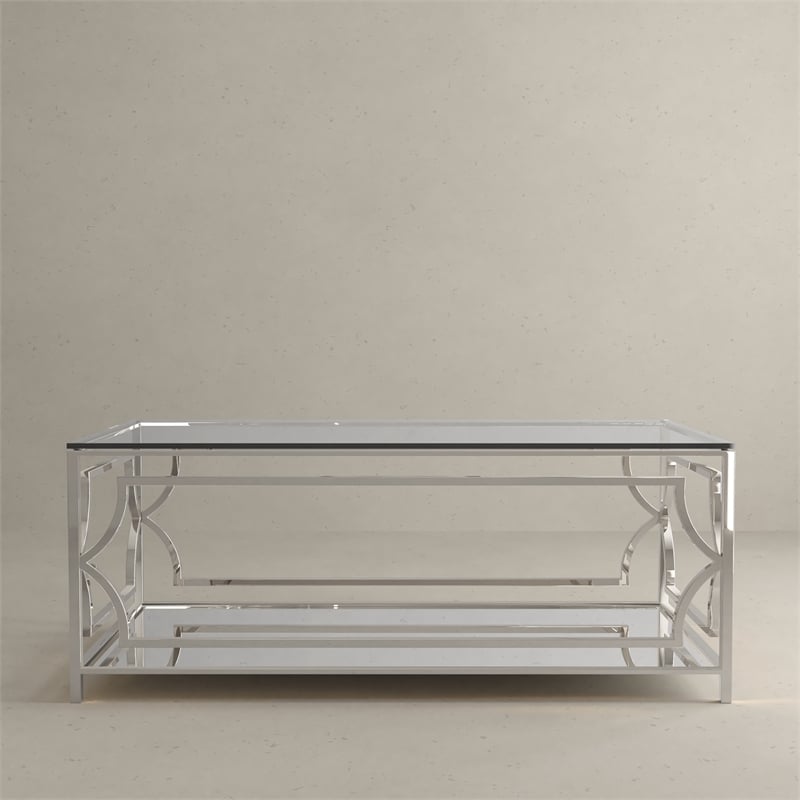 American Home Classic Edward Rectangular Metal and Glass Coffee Table in Silver