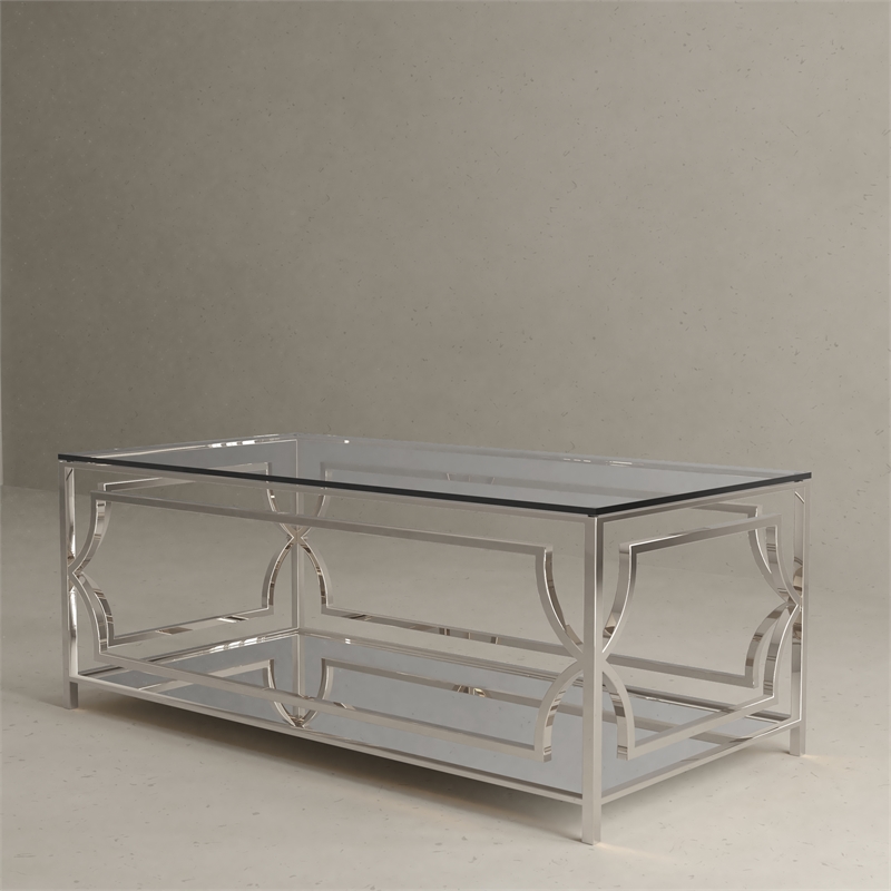 American Home Classic Edward Rectangular Metal and Glass Coffee Table in Silver