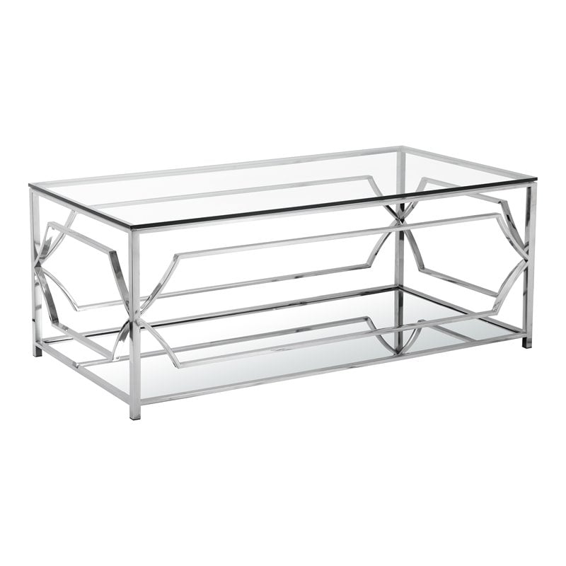 American Home Classic Edward Rectangular Metal and Glass Coffee Table in Silver