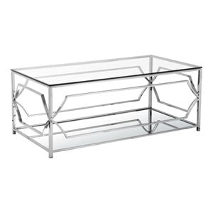 American Home Classic Edward Rectangular Metal and Glass Coffee Table in Silver
