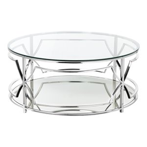 American Home Classic Edward Round Metal-Glass Coffee Table in Polish Silver