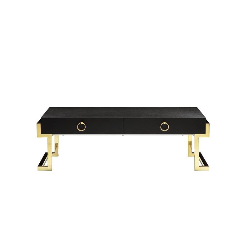 American Home Classic Julia Veneer and Steel Coffee Table in Black Ash and Gold