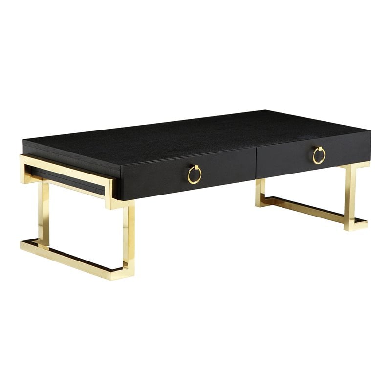 American Home Classic Julia Veneer and Steel Coffee Table in Black Ash and Gold