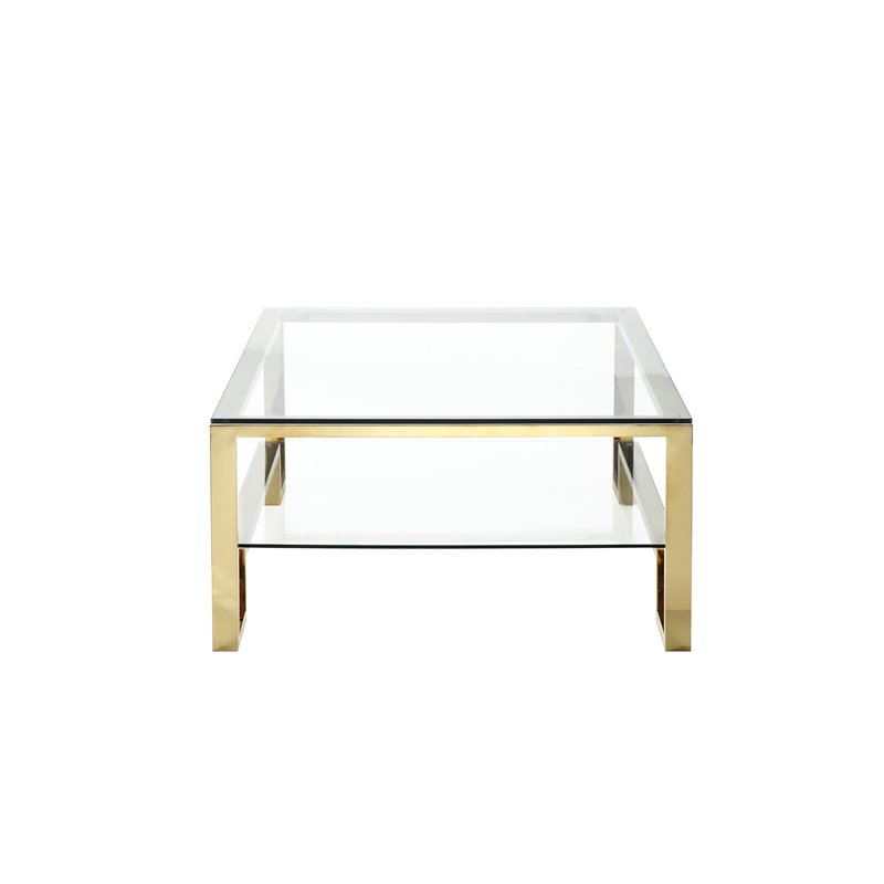 American Home Classic Laurence Metal and Glass Coffee Table in High Polish Gold