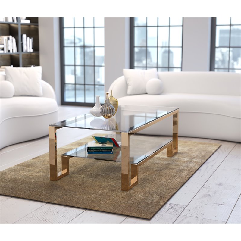 American Home Classic Laurence Metal and Glass Coffee Table in High Polish Gold
