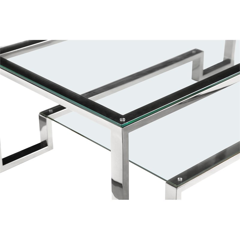 American Home Classic Laurence Metal-Glass Coffee Table in High Polish Silver