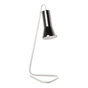 american home classic jolene 1-light mid-century table lamp in chrome and white
