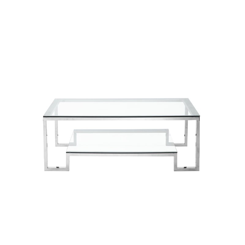American Home Classic Laurence Metal-Glass Coffee Table in High Polish Silver