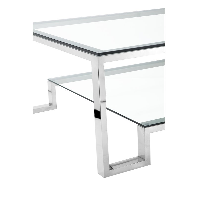 American Home Classic Laurence Metal-Glass Coffee Table in High Polish Silver