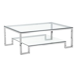 American Home Classic Laurence Metal-Glass Coffee Table in High Polish Silver