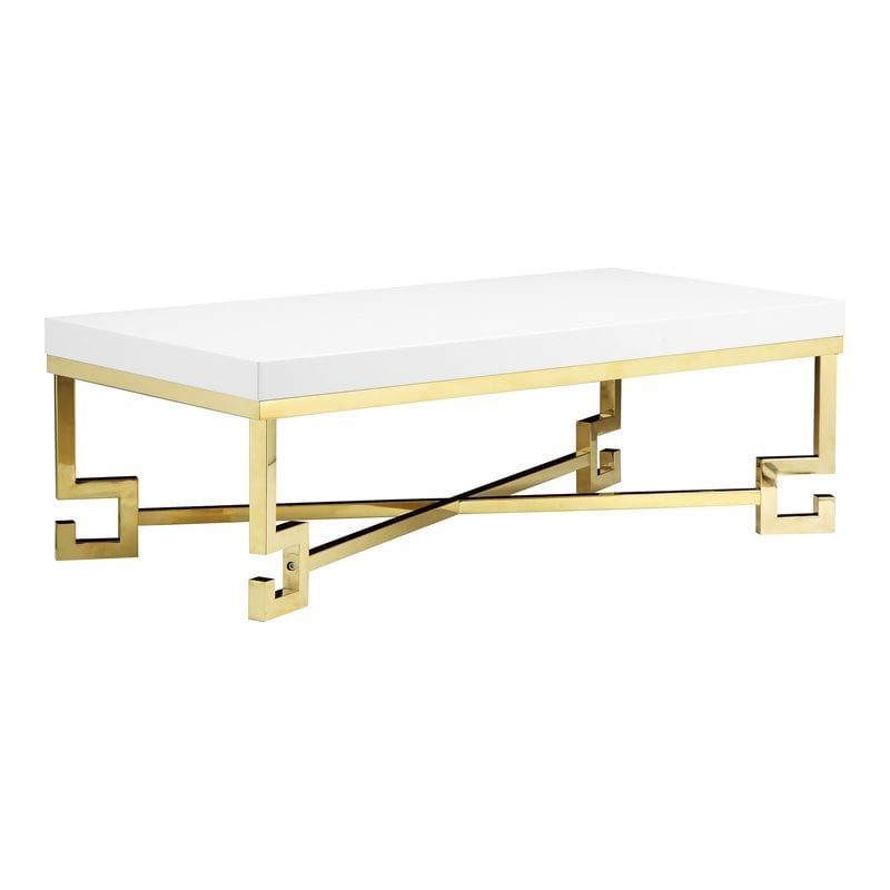 American Home Classic Sophia Steel Coffee Table in White Lacquer and Gold