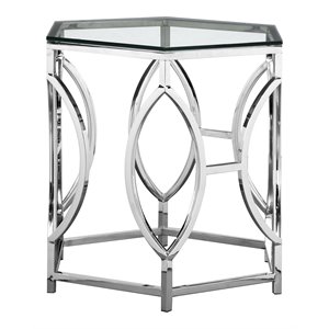 american home classic arthur metal-glass side table in high polish metal silver