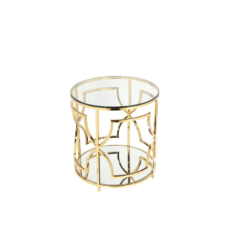 American Home Classic Edward Round Metal-Glass Side Table in High Polish Gold