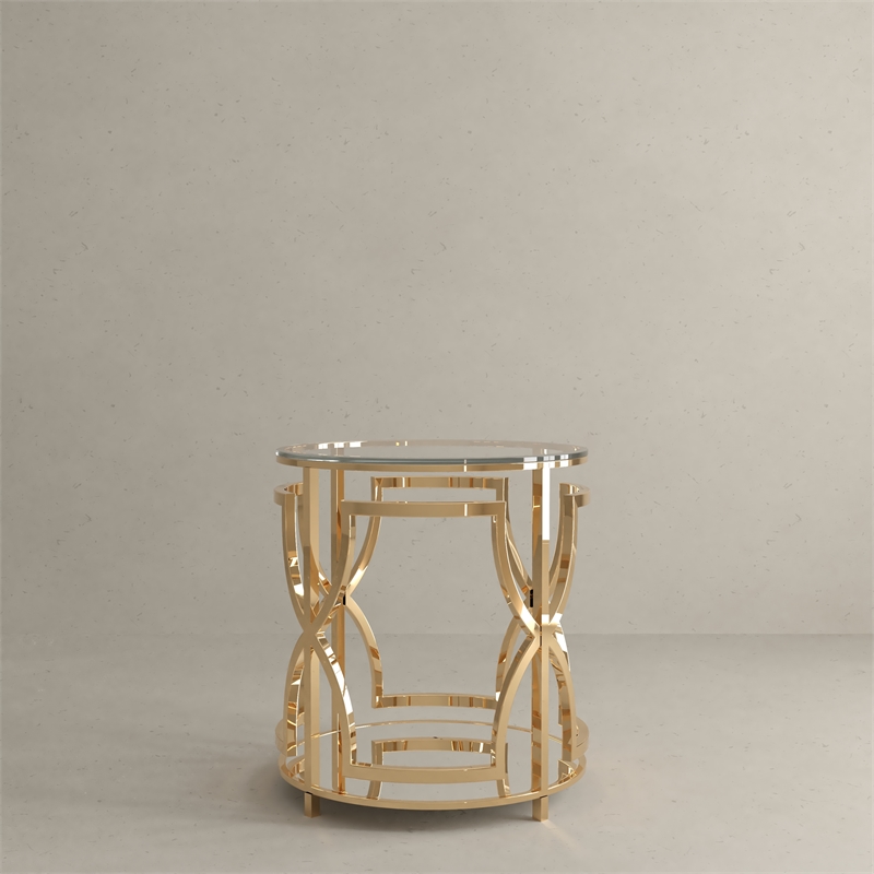 American Home Classic Edward Round Metal-Glass Side Table in High Polish Gold