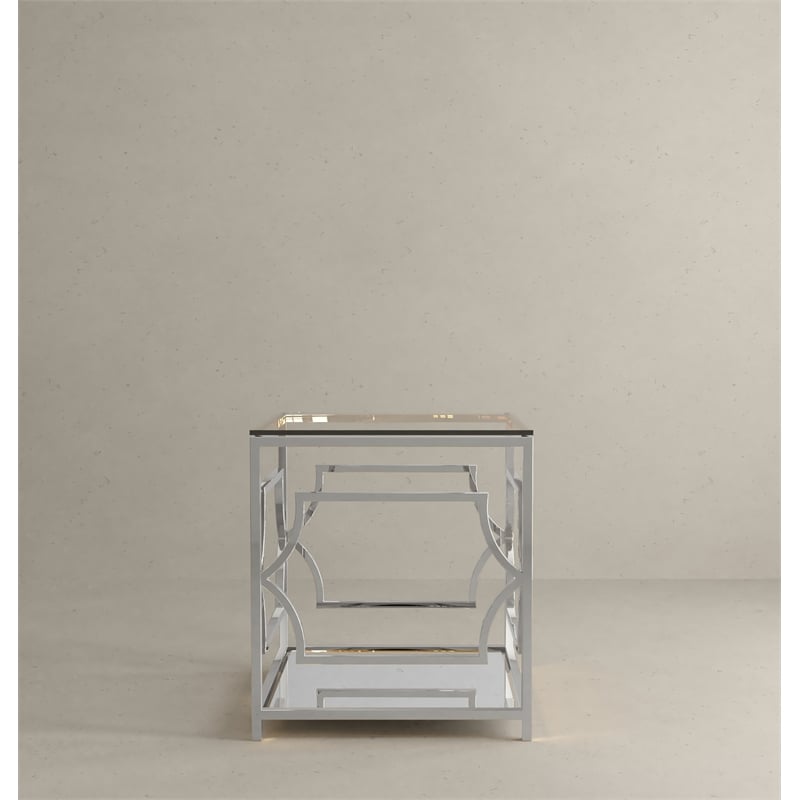 American Home Classic Edward Metal and Glass Side Table in High Polish Silver