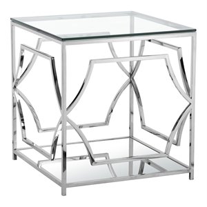 american home classic edward metal and glass side table in high polish silver
