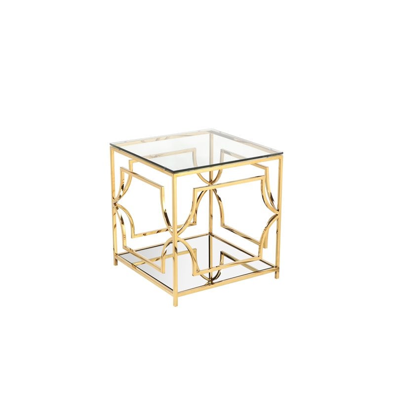 American Home Classic Edward Modern Metal/Glass Side Table in High Polish Gold