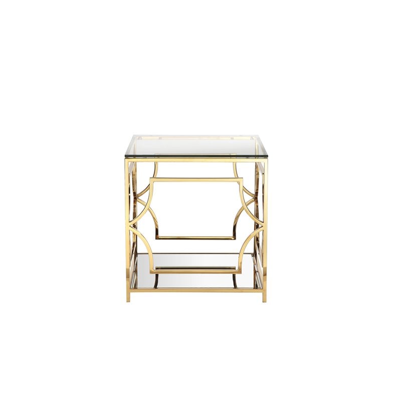 American Home Classic Edward Modern Metal/Glass Side Table in High Polish Gold