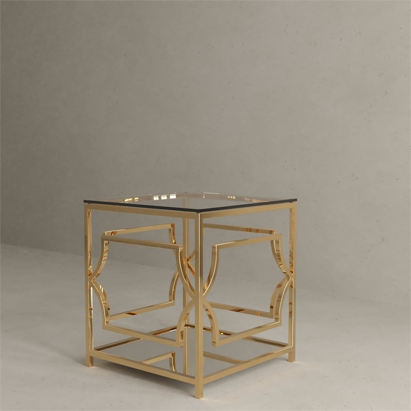 American Home Classic Edward Modern Metal/Glass Side Table in High Polish Gold