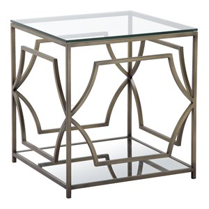 american home classic edward modern metal/glass side table in brushed brass