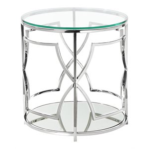american home classic edward round metal-glass side table in high polish silver