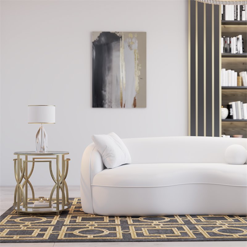 American Home Classic Edward Round Metal and Glass Side Table in Brushed Brass