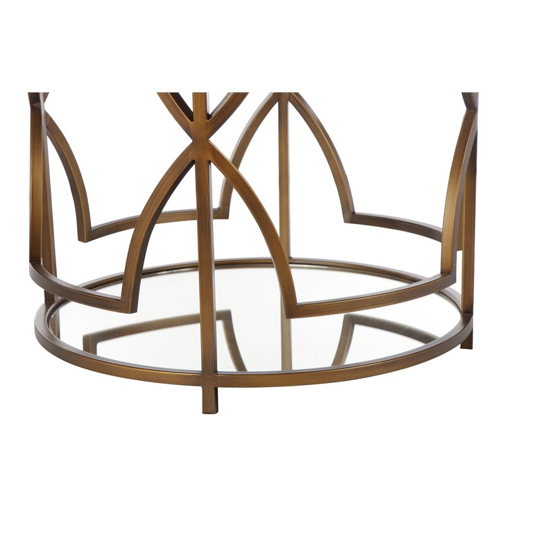 American Home Classic Edward Round Metal and Glass Side Table in Brushed Brass