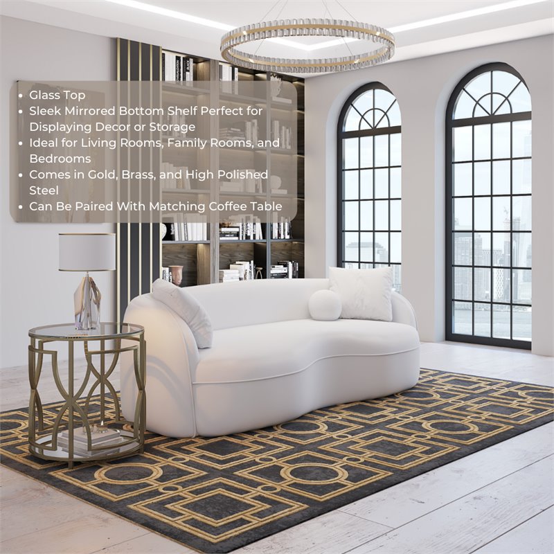 American Home Classic Edward Round Metal and Glass Side Table in Brushed Brass