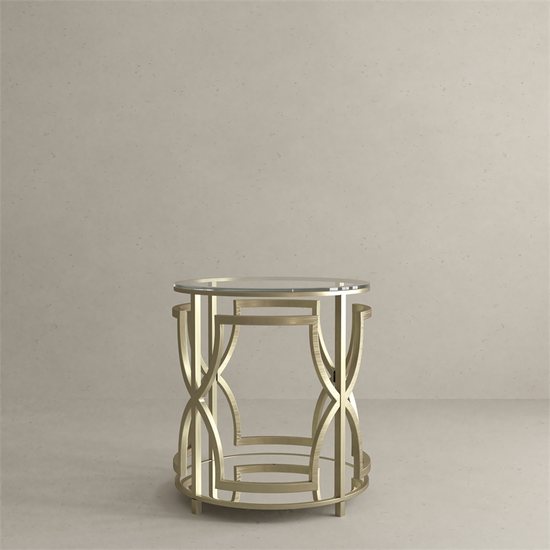 American Home Classic Edward Round Metal and Glass Side Table in Brushed Brass
