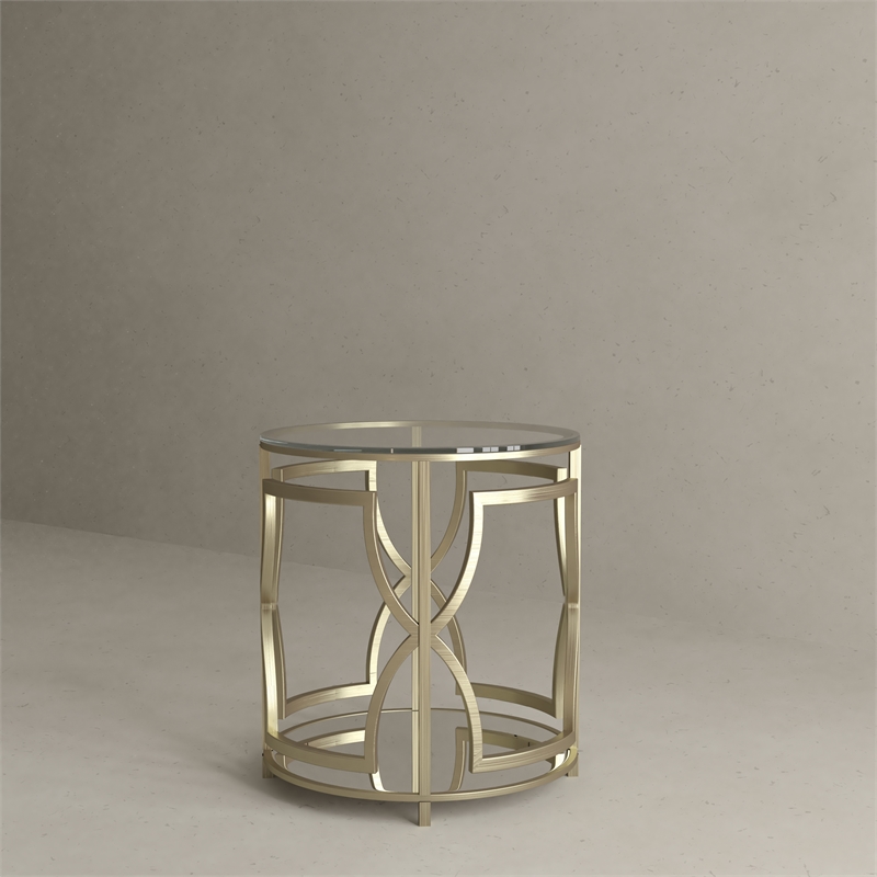 American Home Classic Edward Round Metal and Glass Side Table in Brushed Brass