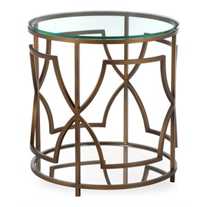 american home classic edward round metal and glass side table in brushed brass
