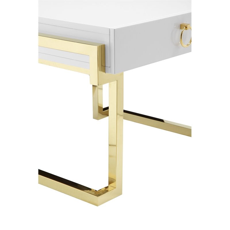 American Home Classic Julia Modern Stainless Steel Side Table in White/Gold