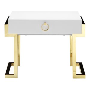 american home classic julia modern stainless steel side table in white/gold