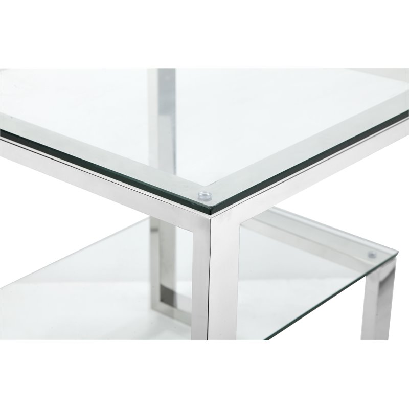 American Home Classic Laurence Metal and Glass Side Table in High Polish Silver
