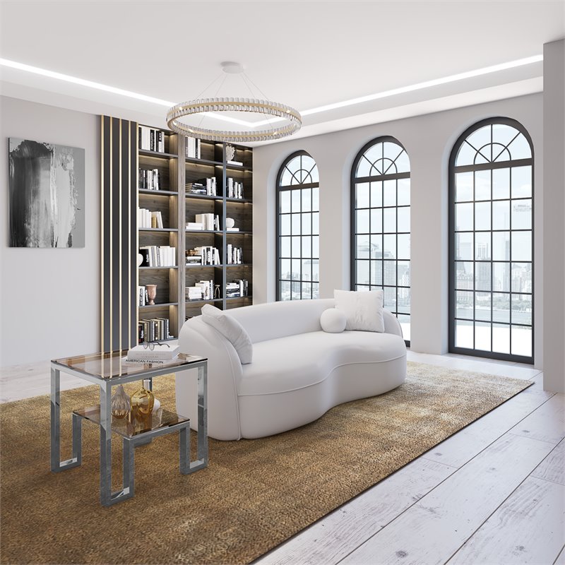 American Home Classic Laurence Metal and Glass Side Table in High Polish Silver