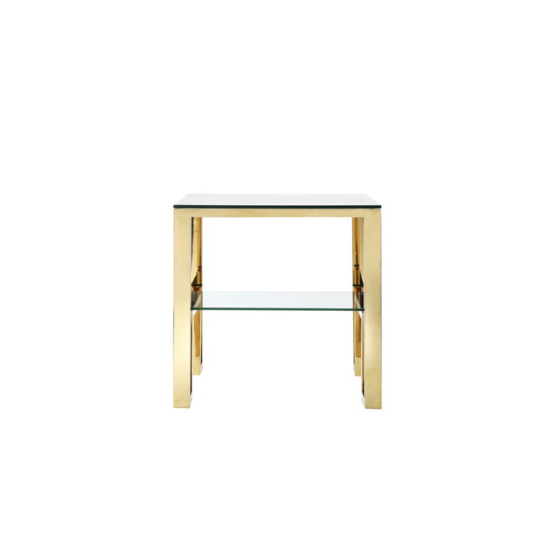 American Home Classic Laurence Metal and Glass Side Table in High Polish Gold