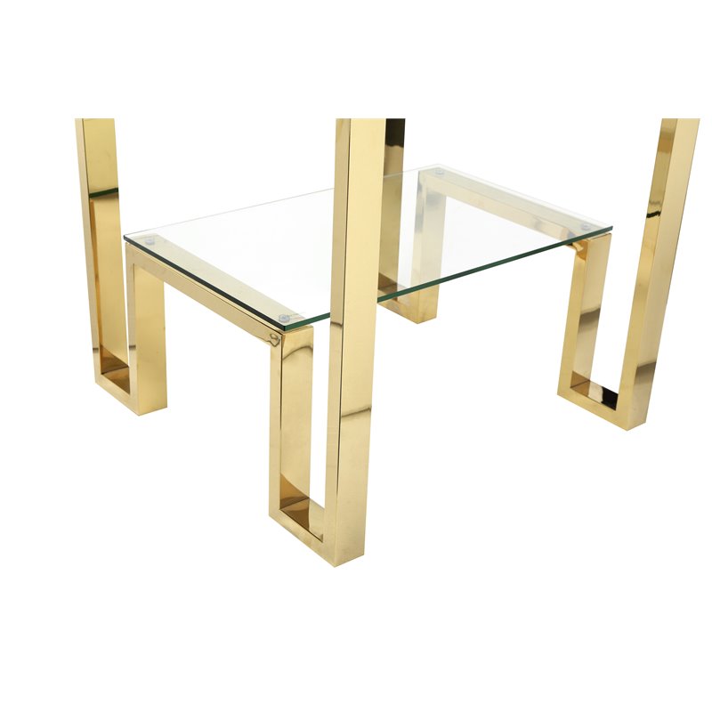 American Home Classic Laurence Metal and Glass Side Table in High Polish Gold