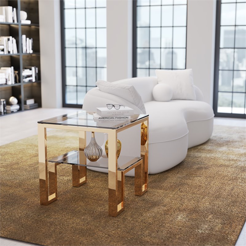 American Home Classic Laurence Metal and Glass Side Table in High Polish Gold