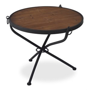 american home classic robin metal and solid wood side table in amber brown