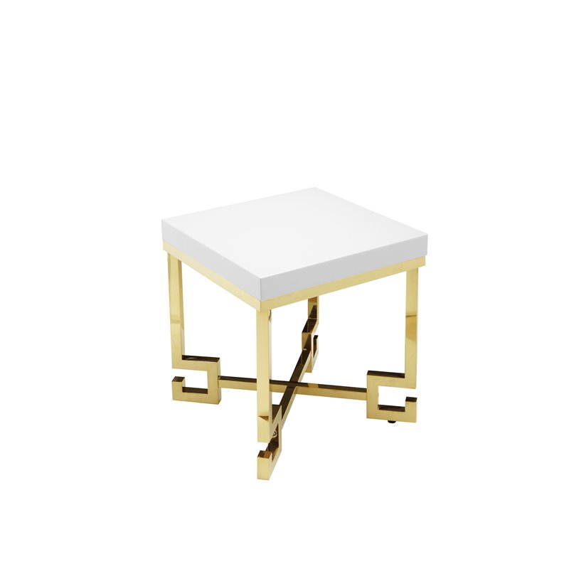 American Home Classic Sophia Steel Side Table in White Lacquer and Gold