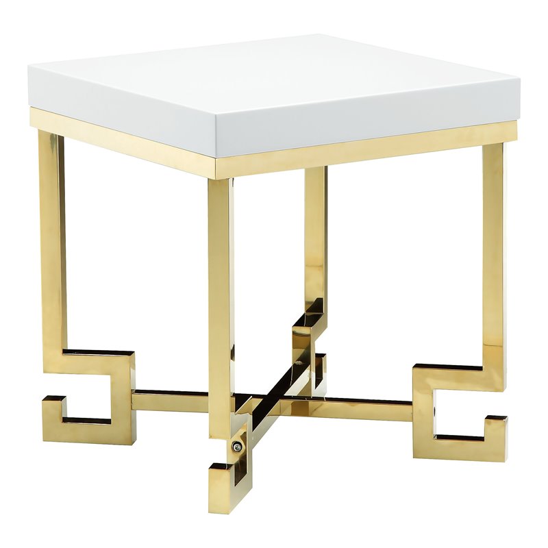 American Home Classic Sophia Steel Side Table in White Lacquer and Gold