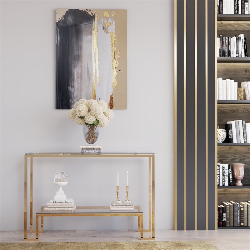 American Home Classic Laurence Modern Metal Console Table in High Polish Gold