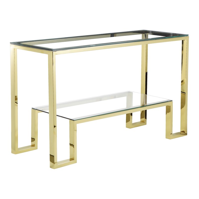 American Home Classic Laurence Modern Metal Console Table in High Polish Gold