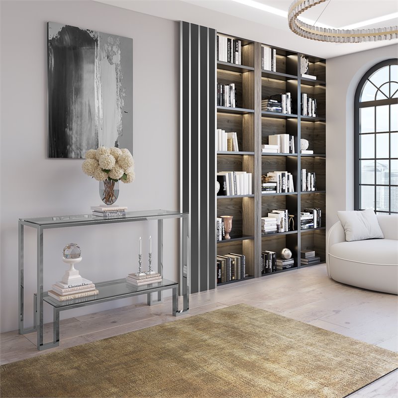 American Home Classic Laurence Modern Metal Console Table in High Polish Silver