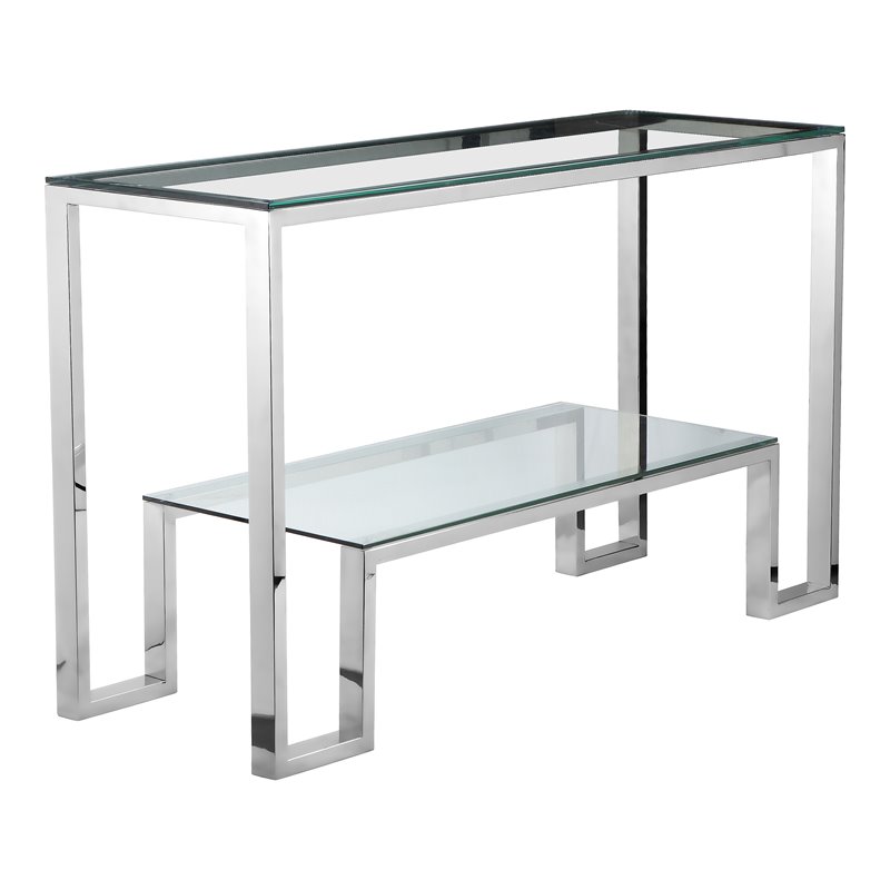 American Home Classic Laurence Modern Metal Console Table in High Polish Silver