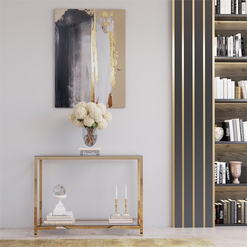 American Home Classic Nina Modern Metal Console Table in High Polish Gold