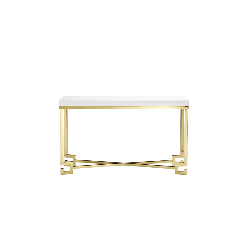 American Home Classic Sophia Steel Console Table in White Lacquer and Gold